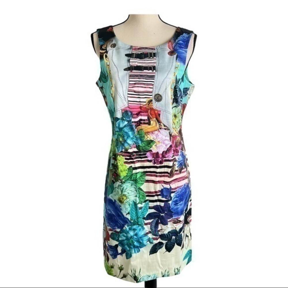 Fehu Vintage Y2K Floral Art Pop Italian Colorful Sheath Dress Size 46 (US M)